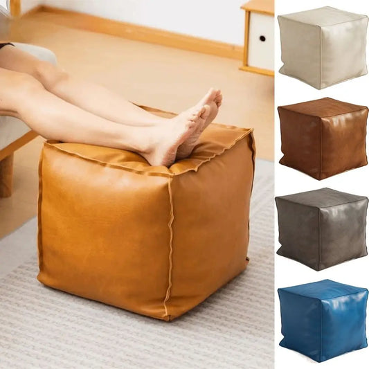 Nordic Style Non-Slip Storage Stool Large Capacity Waterproof PU Leather Ottoman Thicken Stackable Leather Pouf Living Room