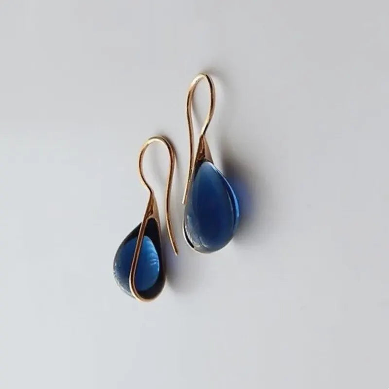 2 Pcs Gold-color Earrings Luxury Style Inlaid Faux Cat's Eye Stones