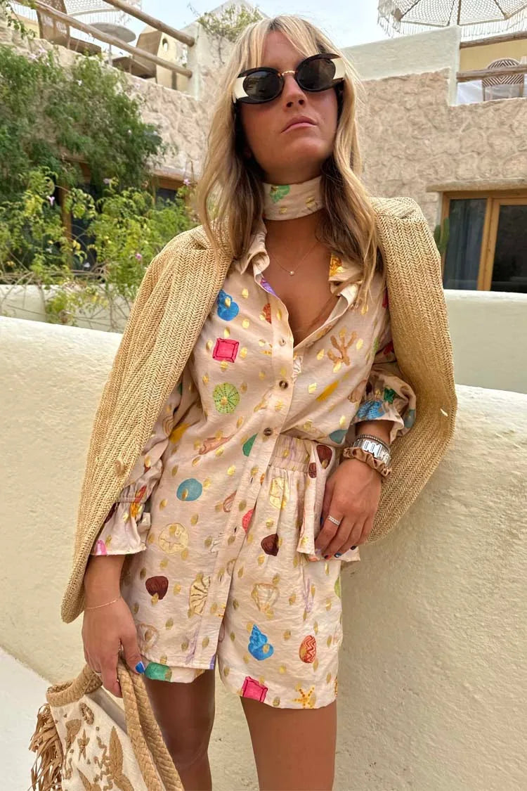 Fashion Printed 2 Piece Set Loose Lapel Long Sleeve