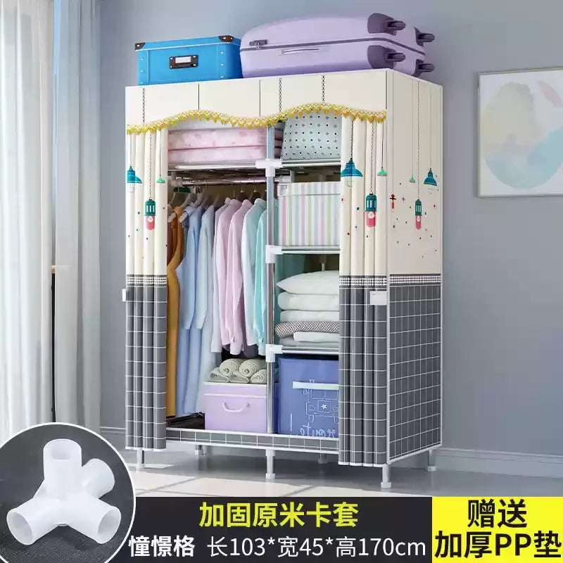 ‌Portable Fabric Closet, Multi-Tier Steel Wardrobe, Rust-Resistant Compact Cabinet Waterproof Storage Organizer with Multi-Color