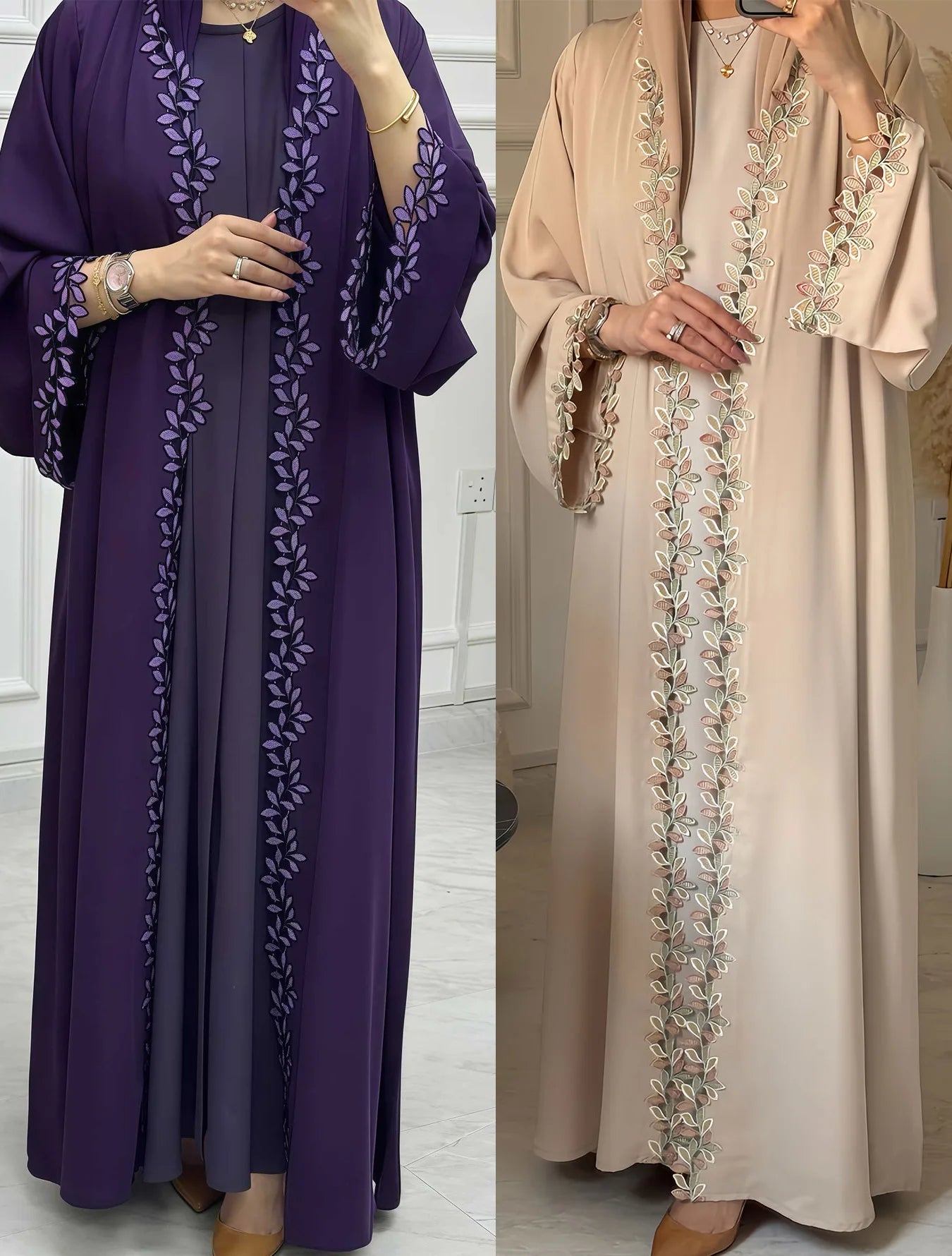 Lace Kaftan Elegant Maxi Evening Kaftan Muslim Modest Resort Kaftan Embroidered Fashionable Robe Jalabiya For Women Summer