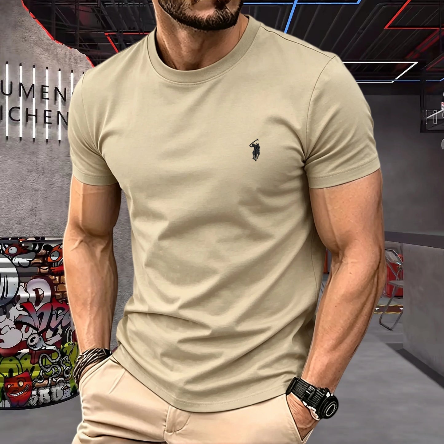 brand round neck short sleeved men's 2026 summer fashion