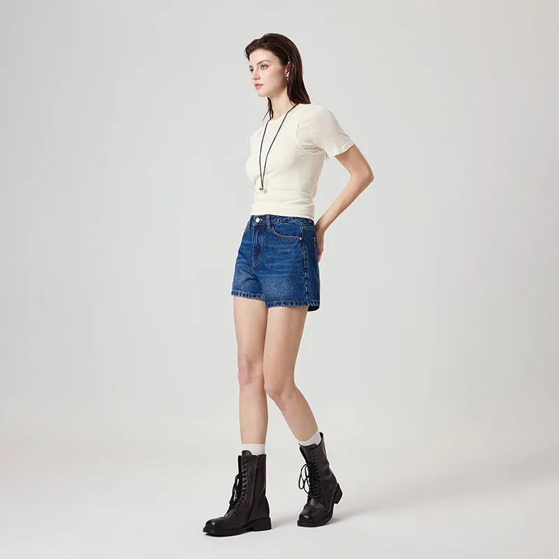 Blue A-Line Loose Fit Thin Denim Shorts Women's Summer Style High Waist Short Pants Casual Celebrity Fashion Jeans Cotton