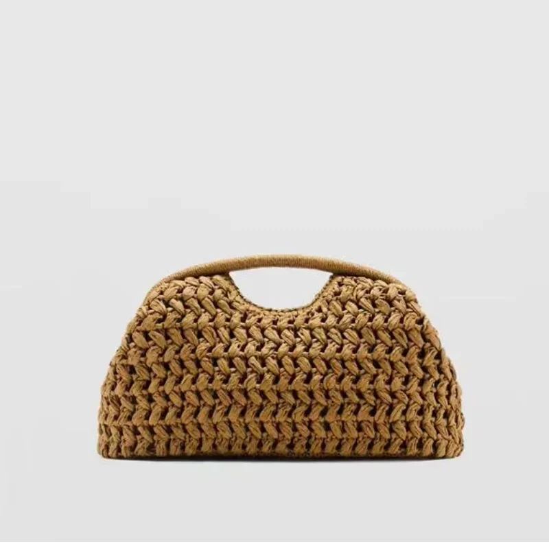 Woven Banquet Handbag Summer Bohemian Seaside Vacation Beach Bag Fashionable Advanced Clip Crossbody Bag Brand Women's Woven Bag